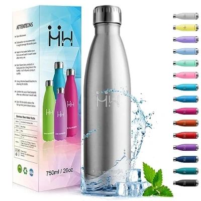 Image de HoneyHolly Bouteille isotherme en acier inoxydable 18/8 thermique 750 ml Sans BPA d&#039;eau sous vide thermos pour école, sport, bureau