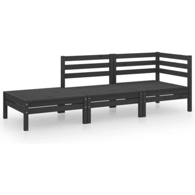 Afbeelding van 3 delige Loungeset massief grenenhout zwart