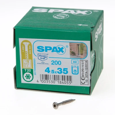 Afbeelding van Spax Spaanplaatschroef met boorpunt RVS T20 deeldraad 4.5x35mm (per 200 stuks)