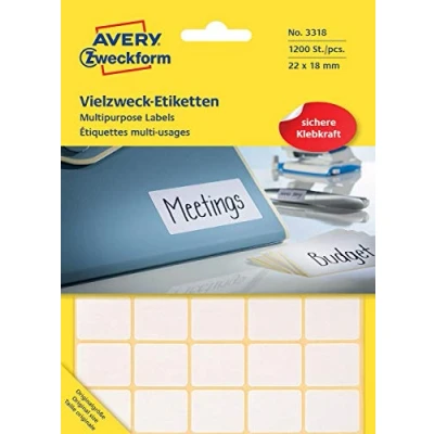 Afbeelding van Etiket Avery Zweckform 3318 22x18mm wit 1200stuks