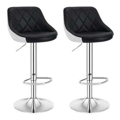 Afbeelding van WOLTU 2 X Barkrukken Hoogte verstelbaar,Barstoelen draaistoel in Kunstleer en verchroomd staal,Khaki+Wit BH30kk