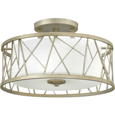 Afbeelding van Hinkley LED Plafondlamp Nest 3X E27 Max 60W Dimbaar Silver Leaf, Linen Glass