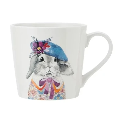Afbeelding van Mikasa x Tipperleyhill porseleinen mok, 380 ml, fijne mok met echte gouden details, nieuwigheid thee koffie konijnenprint, geschenkverpakking