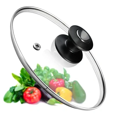 Afbeelding van KADAX Pandeksel, universeel glazen deksel met zwart en zilver handvat, hittebestendig deksel, verkrijgbaar in verschillende maten, pannendeksel, voor pan, pan (22 cm)