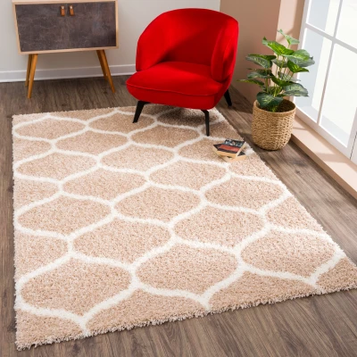 Afbeelding van Madrid Shaggy Design Vloerkleed Beige Creme Hoogpolig 200x290 cm