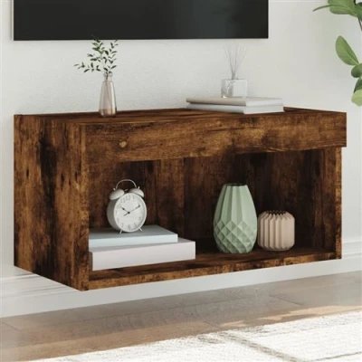 Afbeelding van Tv meubel met LED verlichting 60x30x30 cm gerookt eikenkleurig
