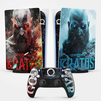 Afbeelding van sticker voor PS5 Kratos, Skin gaming, console en controller, standaard digitale editie, Kratos (1 controller)