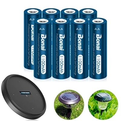 Afbeelding van BONAI AA batterijen, 1100 mAh, oplaadbaar, zonnelamp voor buiten, 1,2 V, Ni MH, staande lamp, zonne energie, lage zelfontlading (8 stuks)