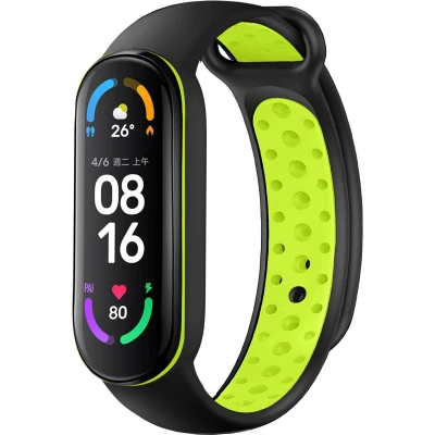 Afbeelding van iMoshion Bandje Geschikt voor Xiaomi Mi band 5 / 6 Lime Siliconen sport met inkliksysteem ronde drukknoop Zwart