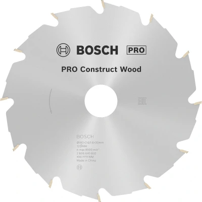 Image de BOSCH 2608640632 lame de scie circulaire Construct Wood, 180 x 30/20 2.6 mm, 12T