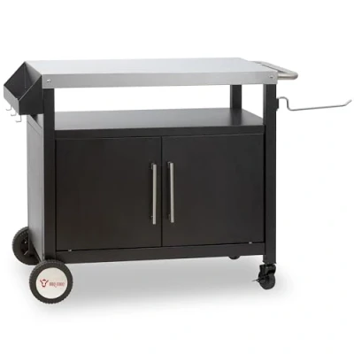 Afbeelding van BBQ Toro Barbecuewagen 103,5 x 59 81 cm, zilver/zwart, grilltafel met groot werkoppervlak, bijzettafel voor buitenbarbecue, grillwagen