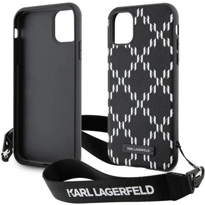 Afbeelding van Karl Lagerfeld KLHCN61SAKLMBSK hoesje voor iPhone 11 / Xr zwart Monogram Losange Saffiano