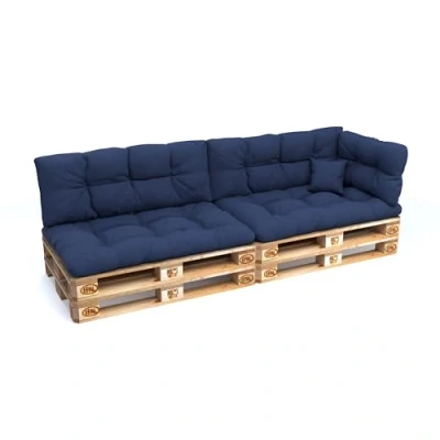 Afbeelding van POKAR Set van 6 gewatteerde kussens voor europallets: 2 x zitvlak 120 80 cm + rugleuning 40 1 60 kussen cm, tuinbank, zonder pallet, donkerblauw