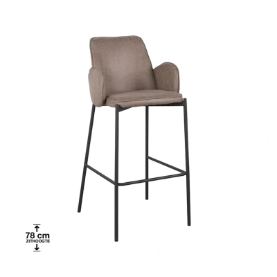 Afbeelding van LABEL51 Barkruk Joni Taupe Microfiber Zithoogte 78 cm