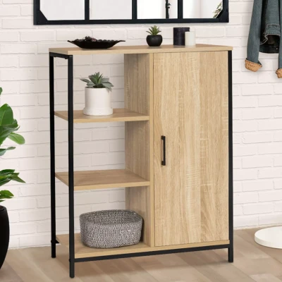 Image de Buffet d&#039;appoint 3 étagères et placard DETROIT design industriel 70 cm