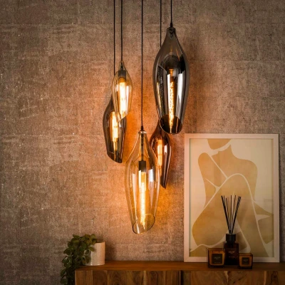 Afbeelding van Carmen hanglamp 5L getrapt cocoon mix glas zwart