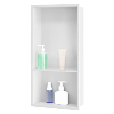Afbeelding van sunrik Wanddouche, wanddouche van roestvrij staal, wandopslag met plank (40/20 cm), douchenis 30 x 60 10 cm, mat wit