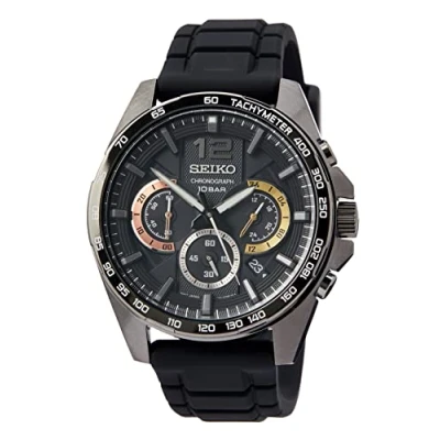 Image de SEIKO Montre chronographe à quartz pour homme avec bracelet en nylon SSB417P1, Noir, Sangle