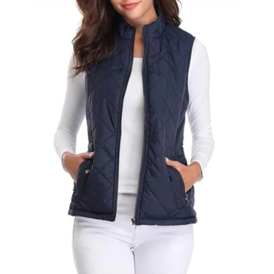 Afbeelding van Fuinloth Mouwloze jassen voor dames, extra warm vest, mouwloos, rolkraag, grote maat, winter, donsjack, Donkerblauw