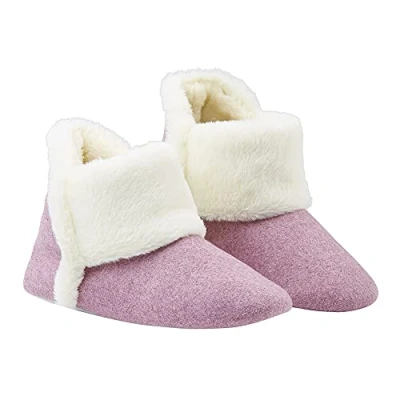 Afbeelding van Dunlop pantoffels voor dames, fancy laars, vilt en bont, met antislip zool van traagschuim, binnen buiten, 36 tot 41, Roze