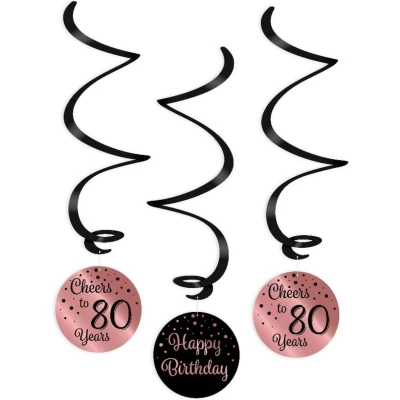 Afbeelding van Swirls Cheers to 80 years rose goud/zwart per 3 stuks