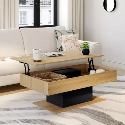 Afbeelding van Table basse plateau relevable EDEN bois et noir