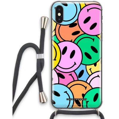 Afbeelding van Case Company® hoesje met Koord geschikt voor iPhone XS Smiley N1 Telefoonhoesje Zwart Extra Bescherming aan alle Kanten en Over de Schermrand