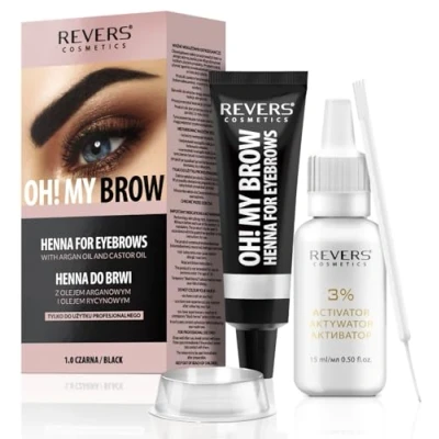 Afbeelding van REVERS COSMETICS Zwarte wenkbrauwverf, formule op basis van arganolie en ricinusolie (Omega 6, carotenen, vitamine A, E, F), natuurlijk resultaat, houdt tot 4 weken, 15+ applicatie