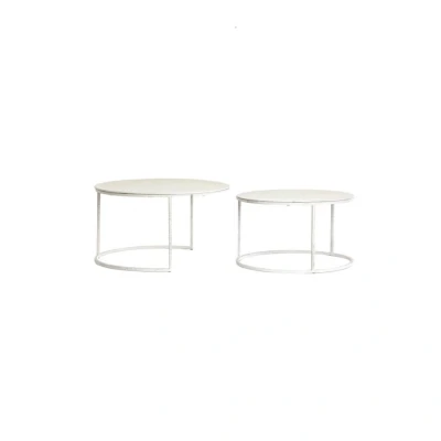 Afbeelding van Light&amp;living Salontafel S/2 Ø65x38+Ø75x42 cm SADAR wit+licht grijs gespik