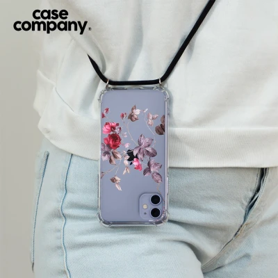 Afbeelding van Case Company® hoesje met Koord geschikt voor iPhone 11 Pro Mooie bloemen Telefoonhoesje Zwart Extra Bescherming aan alle Kanten en Over de Schermrand