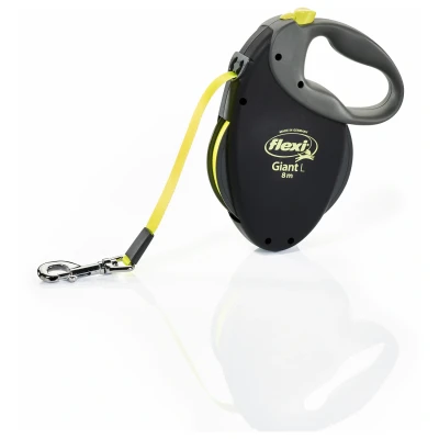 Afbeelding van Flexi Rollijn Giant Tape Neon Zwart / Geel MAAT L 8 MTR VOOR HONDEN TOT 50 KG