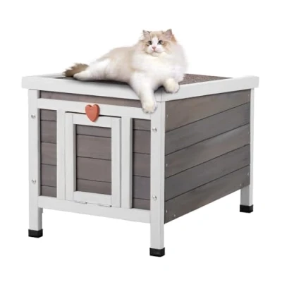 Image de VEVOR Maison Cabane pour Chat d&#039;Extérieur en Bois Abri avec Toit Porte PVC