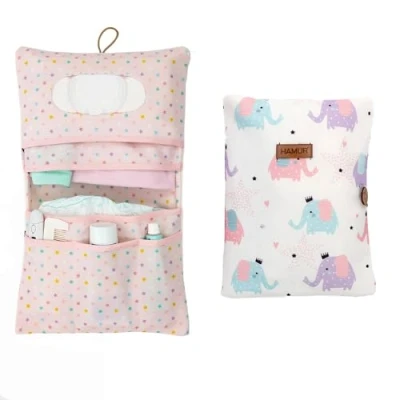 Afbeelding van Hamur Home luiertas voor baby&#039;s, 2 in 1, cosmetica, doekjes en accessoires, klein, perfect als praktische reis verzorgingstas, om luiers te verschonen, olifant