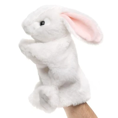 Afbeelding van Uni Toys Handpop konijn (wit) 24 cm (hoogte) pluche pop, dier