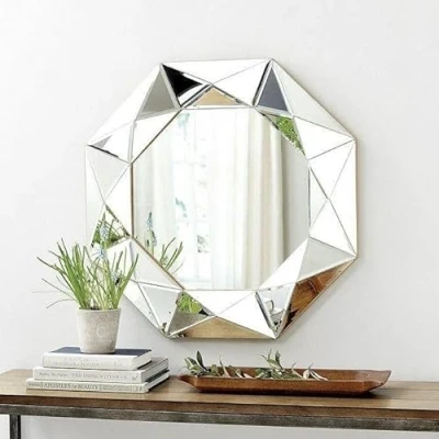 Afbeelding van garden mile® Grote zilverkleurige afgeschuinde wandspiegel, wanddecoratie, woonkameraccessoires, moderne decoratie, sieraden voor hal, slaapkamer, badkamer, ronde facetspiegel