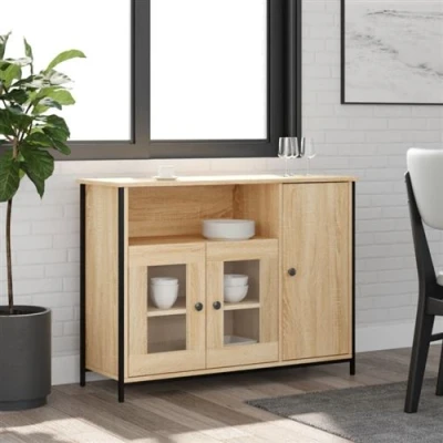 Afbeelding van Dressoir 100x35x75 cm bewerkt hout sonoma eikenkleurig