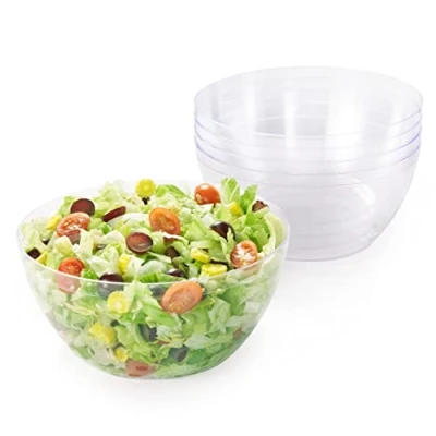 Afbeelding van 5 Pack Herbruikbare Saladekommen Duurzaam Plastic, 3500ml Volume, Milieuvriendelijk, Perfect voor Meal Prep en Grote Bijeenkomsten