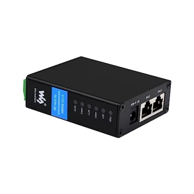 Afbeelding van Waveshare 2 kanaals RS485 naar RJ45 Ethernet convertermodule, industriële rail geïsoleerde seriële server, dubbelkanaals RS485, dubbele ethernetpoorten