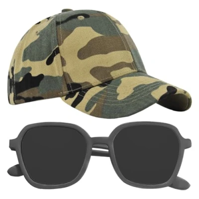 Afbeelding van ZGDEIWGF 1 casquette de camouflage, paire lunettes soleil, baseball pour enfant, réglable, chapeau soleil d&#039;été en plein air, bonnet sport respirant,
