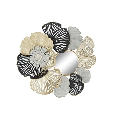 Afbeelding van Wandspiegel DKD Home Decor Kristal Zwart Gouden Metaal Wit Blad van een plant (74 x 6 75 cm)
