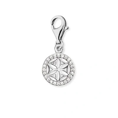 Afbeelding van Engelsrufer Charm hanger voor dames, levensbloem, zilver van sterling Zilver, bezet met 24 zirkoniastenen, karabijnsluiting, nikkelvrij, Zirkonia
