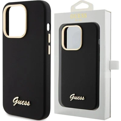 Afbeelding van Guess Siliconen Script Metal Logo &amp; Frame hoesje voor iPhone 15 Pro Max zwart