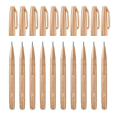 Afbeelding van Pentel Arts Brush Sign Pen SES15C E2X, Penseelstift, bruin, 10 stuks