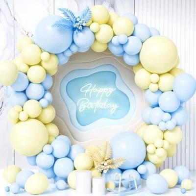 Afbeelding van Teselife Ballonnenboog, blauw en geel, 119 delige set, slinger, pastel, macaron, blauw, jongens, meisjes, kinderen, doop, babyshower, bruiloft, verjaardag, voorstel, baby, decoratie
