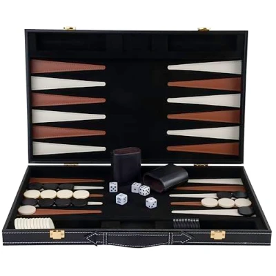 Afbeelding van Longfield Games Backgammon 18 Inch Kunstleder Bruin/Ecru