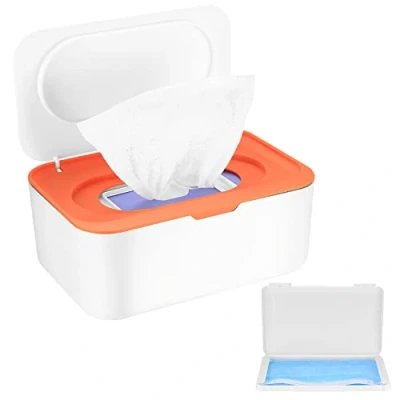 Afbeelding van vochtige doekjes doos, toiletpapierdoos, dispenser voor doeken, doekjesbox servetbox, met opbergdoos gezichtsafdekkingen (oranje)