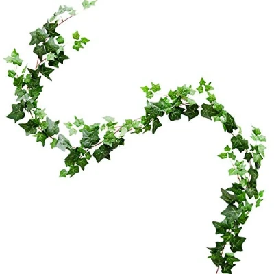 Afbeelding van Veryhome Kunstmatige klimop van zijde om aan de muur te hangen, feestdecoratie, bruiloft, groene bladeren, tuin, huis, gebladerte (groen)