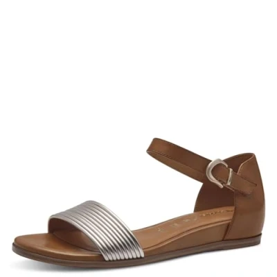 Afbeelding van Tamaris Sandalen met sleehak, Dames, Maat: 37, Cognac comb Leer/ synthetisch