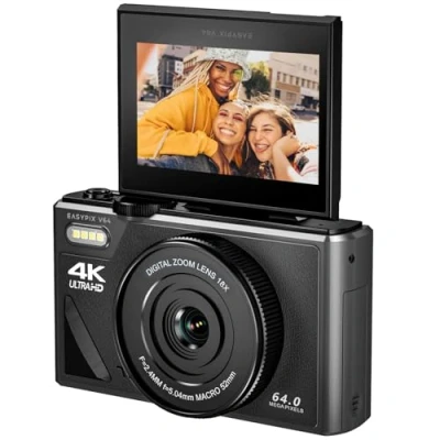 Afbeelding van Easypix V64 Flip Digitale camera 13 Mpix Zwart Geïntegreerde accu, WiFi, 4K video, Full HD video opname