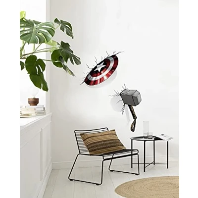 Afbeelding van Komar Marvel 14743h muurtattoo Avengers Hammer &amp; Shield 100 x 70 cm (breedte hoogte) 4 stuks Mjölnir, Thor, Deco, wanddecoratie kinderkamer